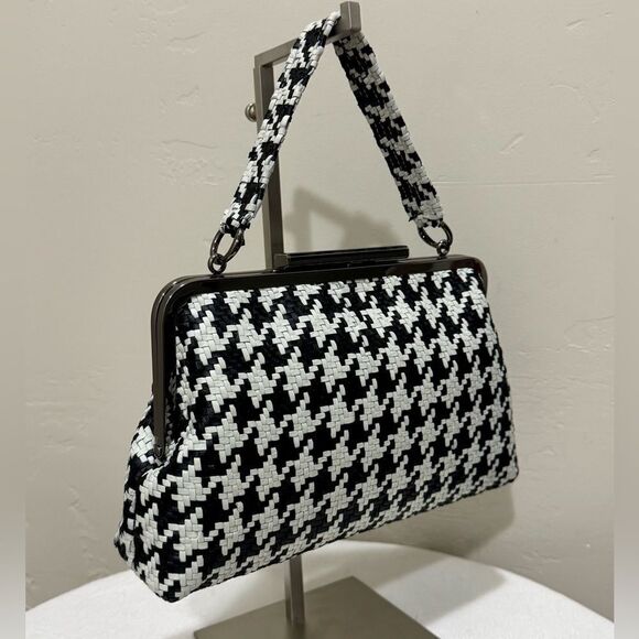 Houndstooth Woven Cowhide Push Lock Clutch/Shoulder Bag/Crossbody/Evening Bag - Picture 3 of 16